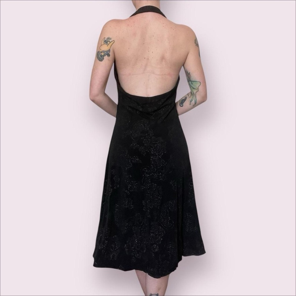 B Darlin NWT Black Sparkly Belted V Neck Halter Dress - Picture 3 of 5